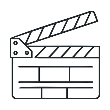 Black and white film clapperboard icon with striped design