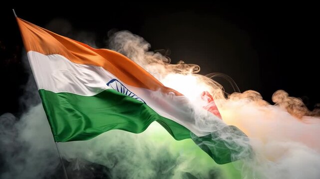 Abstract Waving Indian Flag with Smoky Background august 15th independence day
