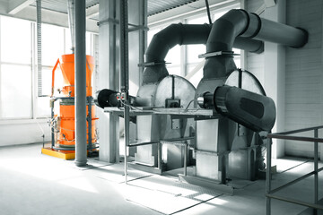 Modern granary with different equipment, inside view