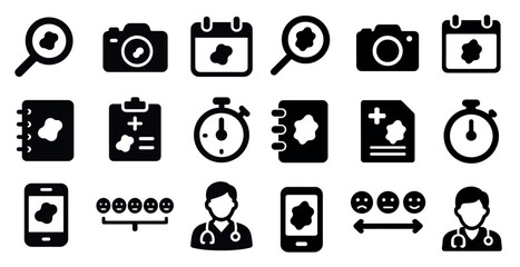 Healthcare and medical icons set – silhouette, solid, doctor and hospital symbols