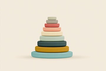 Pastel Stacking Rings Children's Toy on Beige Background