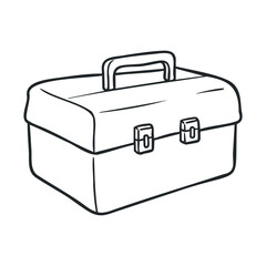 Black and white toolbox drawing with handle and latches