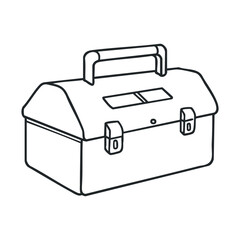 Outlined toolbox illustration with handle and latches on white background