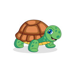 Cute turtle cartoon, isolated on a white background. Ideal for childrens designs, character in a fun cute childish style