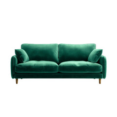Luxurious green velvet sofa with plush cushions and wooden legs, perfect for modern living spaces. This stylish piece adds elegance and comfort to any room