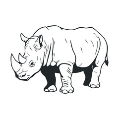 Fototapeta premium Black and white illustration of african rhinoceros side view