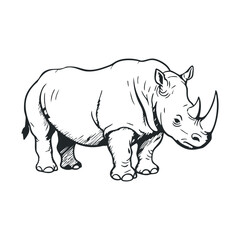 Fototapeta premium Detailed black and white rhino sketch on white background