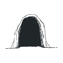 Fototapeta premium Hand-drawn black cave entrance illustration with white background