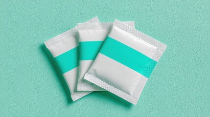 Hygienic pads in sealed packaging on turquoise textured background
