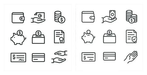 Finance and money outline icons set – budget, banking, financial management symbols