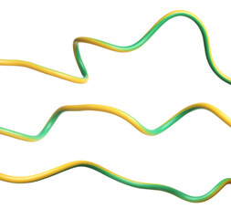 Green and yellow electrical wire isolated on white, set