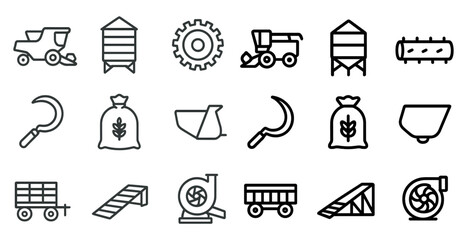 Fototapeta premium Agriculture and farming icons set – outline, linear, harvest and crop symbols