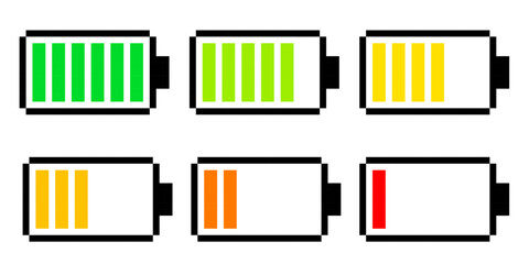 Obraz premium Battery pixel icon. Battery progress pixel.