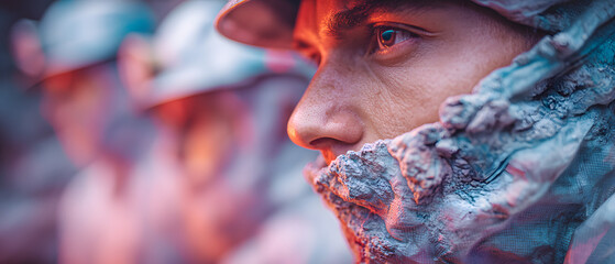 Engineers in Volcanic Energy Facility with Lava Glow and Heat Suits