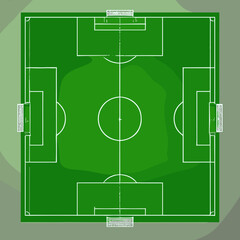 Football Pitch Top View – Green Grass Field with Goals and Markings – Vector Illustration
