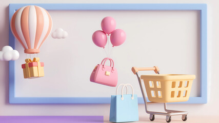 3D illustration with a shopping theme