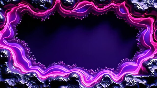 In a striking visual display, an elegant molten lava border frame bubbling around edges captivates with shades of vibrant purple and glistening silver cascading around the periphery,