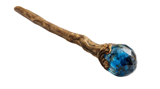 High-detailed fantasy staff with magical gem tip designed for sorcerers and mythical storytelling on transparent background