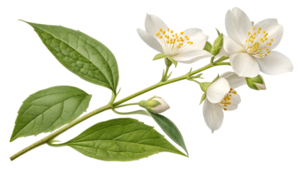 branch of a blossoming jasmine flower isolated on transparent background 