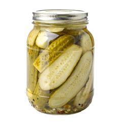 Sour curcumbers in jar isolated on a transparent background