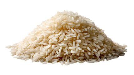 Pile of uncooked long grain white rice isolated on transparent background