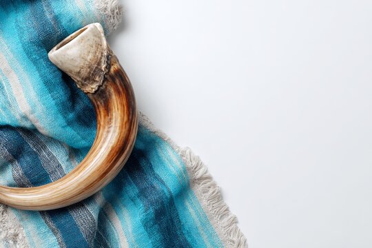 Yom Kippur and Rosh Hashanah, significant Jewish holidays, are represented by the religious image of a shofar horn set against a white prayer talit