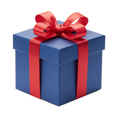 Obraz premium blue gift box with red ribbon bow isolated on transparent background 