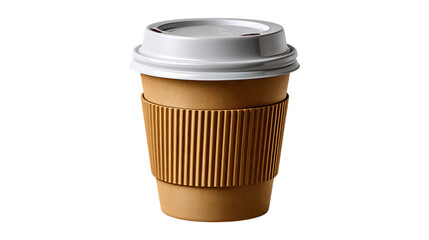 Brown paper coffee cup with white lid isolated on transparent background