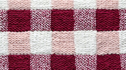 Red and white checkered fabric close up showing woven texture pattern.