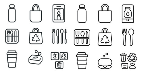 Sustainable living line icons set – eco-friendly, recycling, green lifestyle symbols