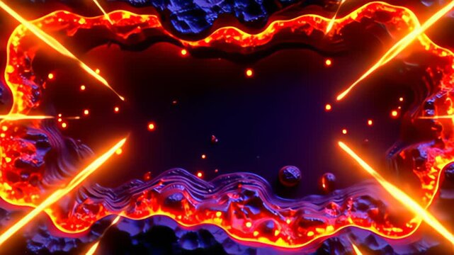 An ingenious design features the Molten lava Border Frame bubbling around edges, adorned with streams of pulsing light in radiant gold and seductive purple, flowing like molten metal, while
