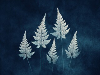 Botanical Cyanotype is a type of cyanotype art that features white botanical leaves