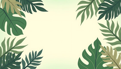 Naklejka premium A vibrant tropical background featuring lush green leaves framing a central blank area