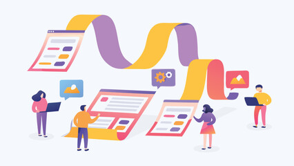People collaborating on a workflow process with connected web pages and digital communication tools online