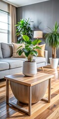 Fototapeta premium Modern planter in stylish living room on wooden table
