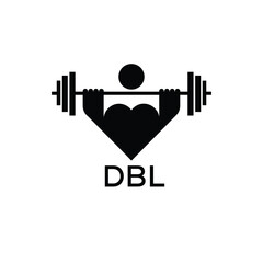 Minimalist DBL Logo with Dumbbell and Strong Arm Silhouette - Fitness Icon Design. DBL Letter Logo.
