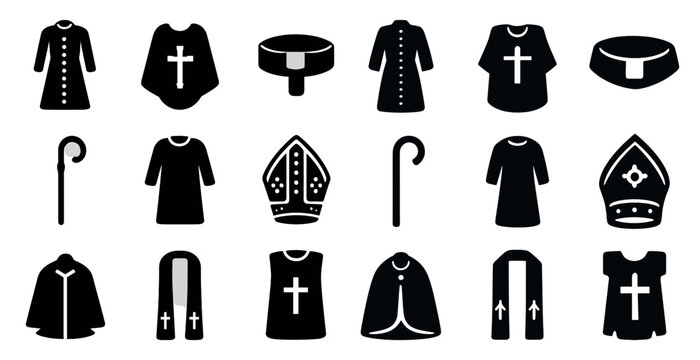 Religious garments silhouette icons set &ndash; spiritual, clerical attire symbols