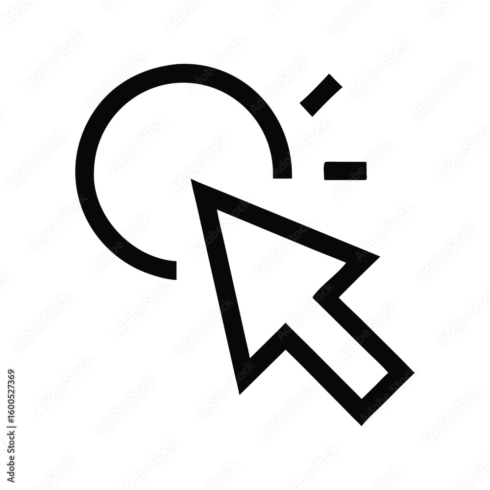 Poster black cursor icon hovering above circular area showing click interaction