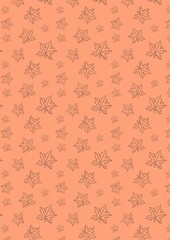 Maple leaves seamless pattern in line art with warm orange brown background. Autumn foliage wallpaper.