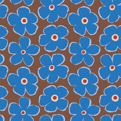 Bold Flower Seamless Pattern on Vibrant Background. Retro-inspired Floral Design Perfect for Summer Collections