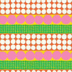 Colorful Dotted Seamless Pattern with Retro Geometric Style. Abstract Texture with Hand-Drawn Dots in Different Size. Playful and Fun Geometric Design