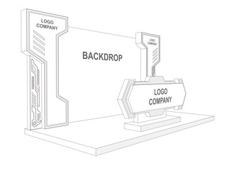 3d backdrop photo wall of fame digital futuristic decor design syle with blank space logo company for preview event exhibition. Vector editable sketch outline drawing coloring.