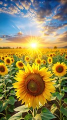 Obraz premium Sunflower fields swaying gently in the breeze