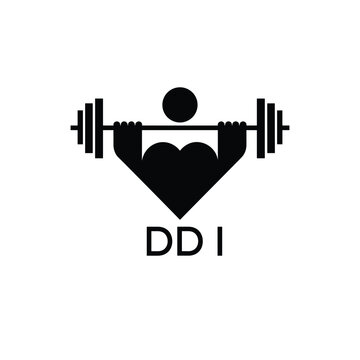 Minimalist DDI Logo with Dumbbell and Strong Arm Silhouette - Fitness Icon Design. DDI Letter Logo.
