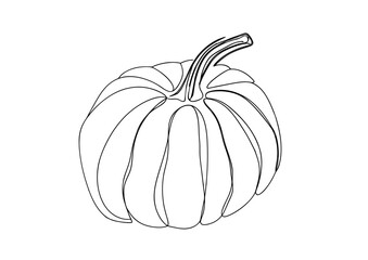 Pumpkin abstract minimalistic continuous one line art black and white vector illustration, transparent background. National Pumpkin Day, October, Thanksgiving, Halloween, Harvest Festival, Fall Season