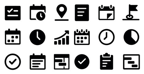 Business and productivity filled icons set &ndash; solid, efficient, time management tools