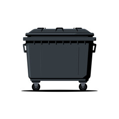 Large black wheeled garbage dumpster for waste management vector illustration.
