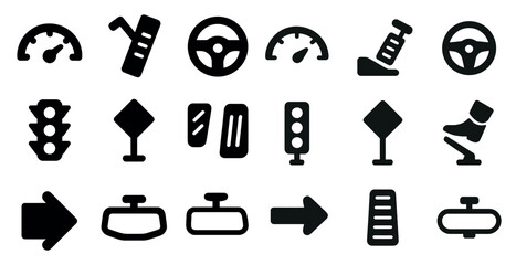 Fototapeta premium Vehicle and driving icons set – solid, filled, traffic and road symbols collection