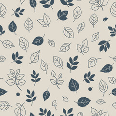 Minimalist Vector Pattern with Leaf Elements in Monochrome Blue and White Style