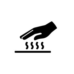 Obraz premium Hot surface warning icon, a hand sensing high temperature, danger sign concept